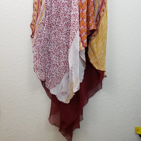 Paul Ropp Free Size Resort Style Tank Dress Boho Patchwork Chiffon Handkerchief - Picture 7 of 14